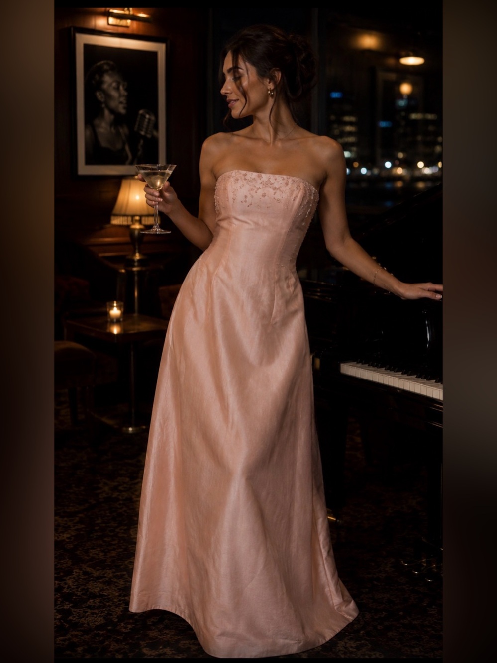 Vintage Laundry by Shelli Segal Strapless Peach Satin Gown Size 8